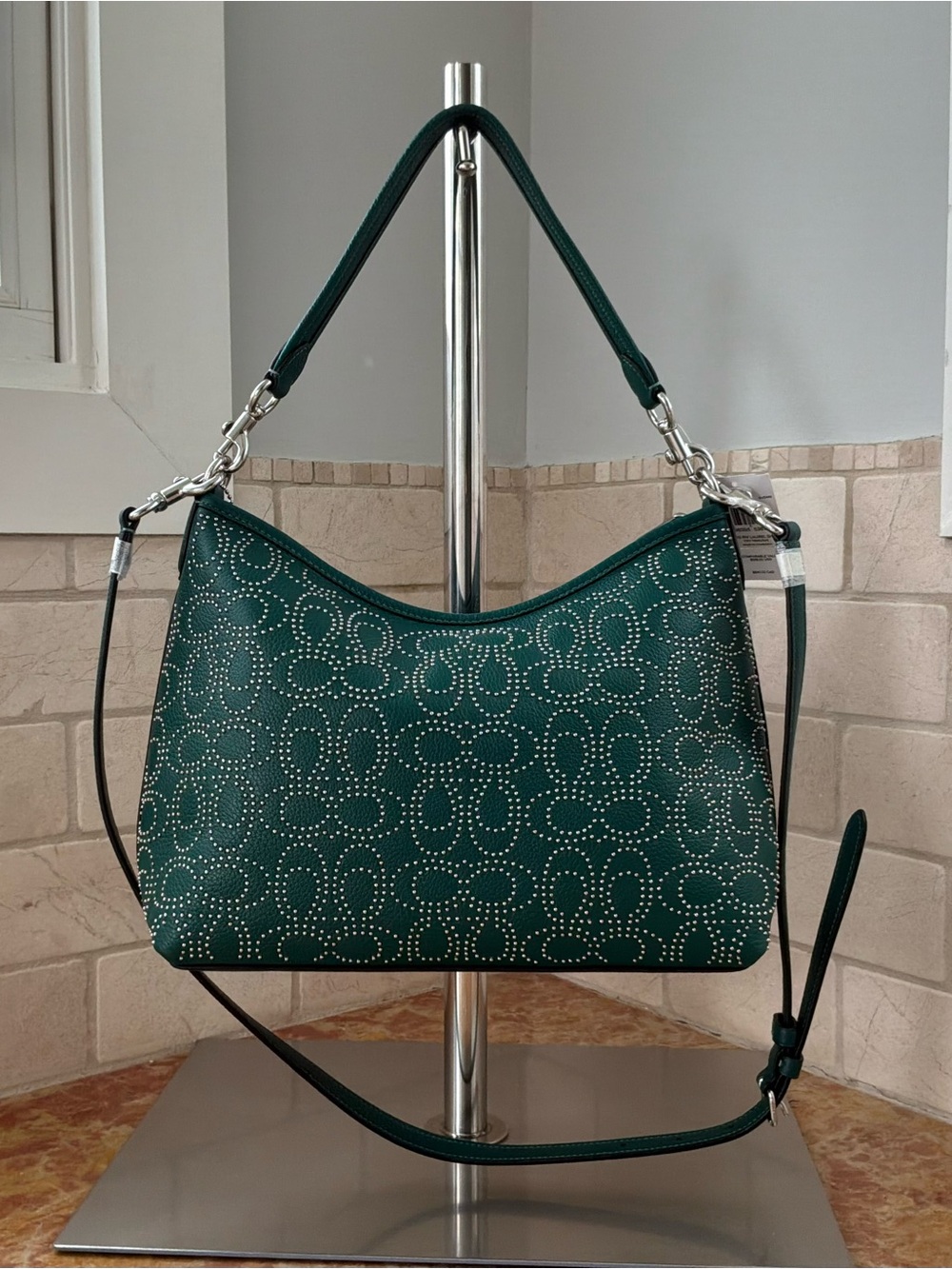 Coach Laurel Shoulder Bag. Emerald Green w/Signature Rivets NWT - Picture 5 of 10